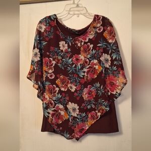 Floral Burgundy Blouse by Robert Louis XL Office Business Casual Date Night GUC